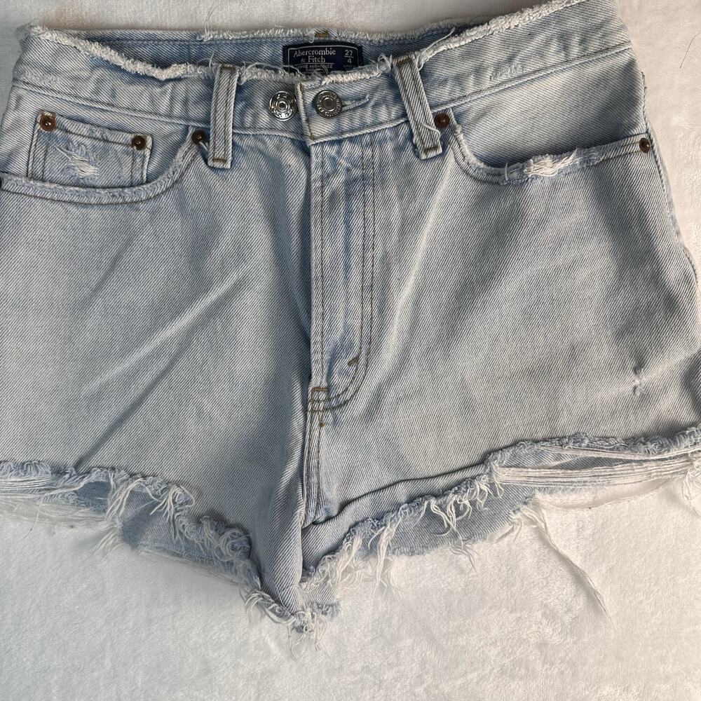 Abercrombie & Fitch Annie High Rise Denim Shorts Sz 4 Light Wash Distressed Y2K